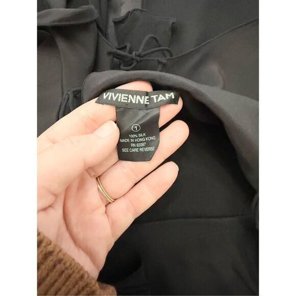 Vintage Vivienne Tam Womens Black Tiered Silk Mini Dress Size 1 Small - Picture 7 of 7